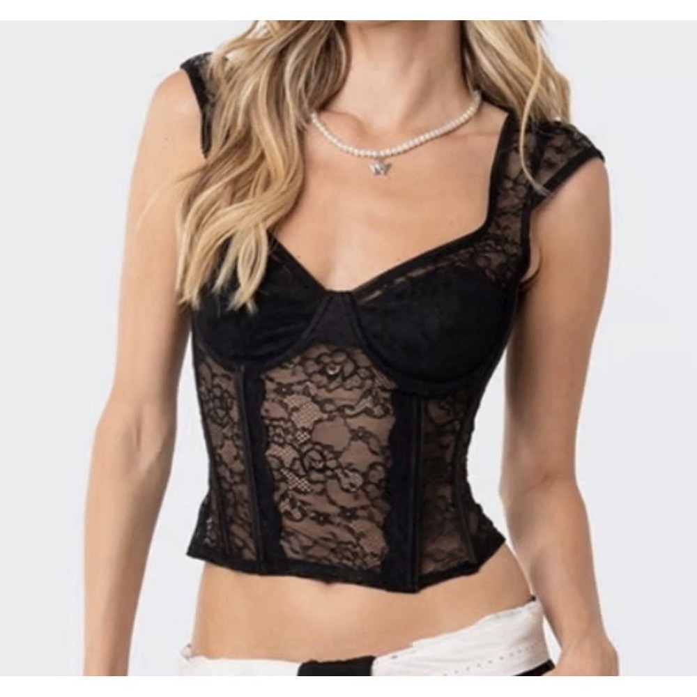 Faded‎ Rose Women's Black Lace Corset Bralette Crop Top Size M